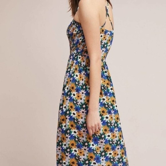 Corey Lynn Calter Danica Midi Dress Floral Blue Gold Small - Picture 3 of 12